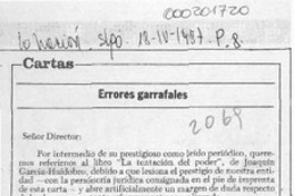 Errores garrafales  [artículo] R. del Pilar Pacheco.