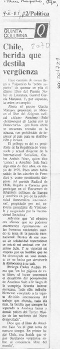 Chile, herida que destila vergüenza  [artículo].