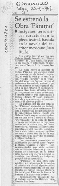 Se estrenó la obra "Páramo"  [artículo].