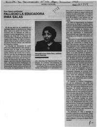 Falleció la educadora Irma Salas  [artículo].