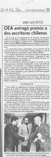 OEA entregó premio a dos escritores chilenos  [artículo].