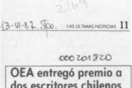 OEA entregó premio a dos escritores chilenos  [artículo].
