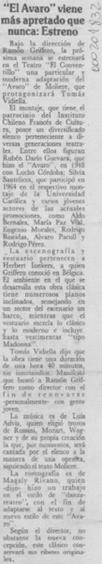 "El Avaro" viene más apretado que nunca, estreno