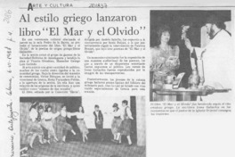 Al estilo griego lanzaron libro "El mar y el olvido"  [artículo].