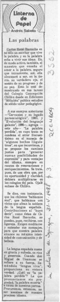 Las palabras  [artículo] Andrés Sabella.