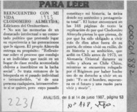 "Reencuentro con mi vida"  [artículo].