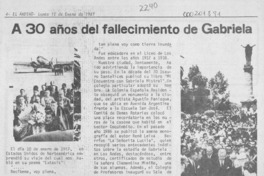 A 30 años del fallecimiento de Gabriela