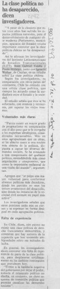 La Clase política no ha desaparecido, dicen investigadores