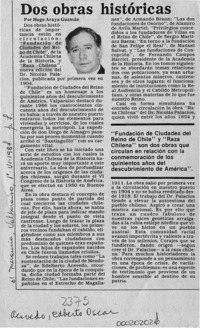 Dos obras históricas  [artículo] Hugo Araya Guzmán.