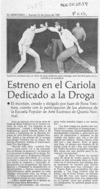 Estreno en el Cariola dedicado a la droga  [artículo].