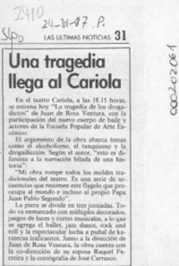 Una tragedia llega al Cariola  [artículo].