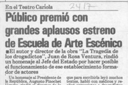 Público premió con grandes aplausos estreno de Escuela de Arte Escénico  [artículo].