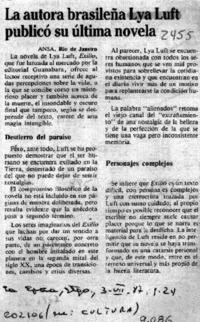 La autora brasileña Lya Luft publicó su última novela  [artículo].