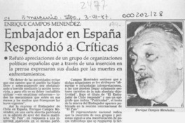 Embajador en España respondió a críticas  [artículo]