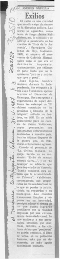 Exilios  [artículo] Andrés Sabella.