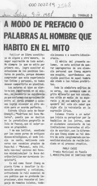 A modo de prefacio o palabras al hombre que habitó en el mito  [artículo] Pablo Cassi.