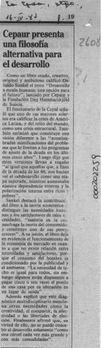 Cepaur presenta una filosofía alternativa para el desarrollo  [artículo].