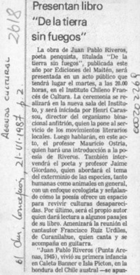 Presentan libro "De la tierra sin fuegos"  [artículo].