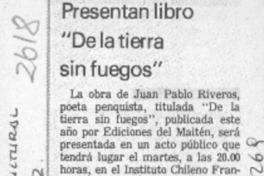 Presentan libro "De la tierra sin fuegos"  [artículo].