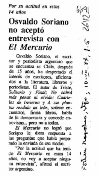 Osvaldo Soriano no aceptó entrevista con El Mercurio  [artículo].