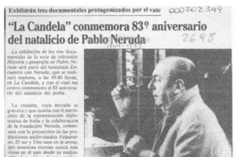 "La Candela" conmemora 83o. aniversario del natalicio de Pablo Neruda  [artículo].