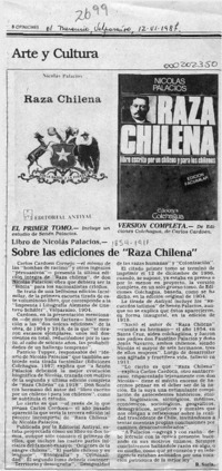 Sobre las ediciones de "Raza chilena"  [artículo]B. Soria.