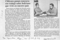 Chilenos ganan concurso con trabajo sobre boliviano que vivió en nuestro país  [artículo].