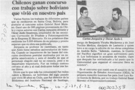 Chilenos ganan concurso con trabajo sobre boliviano que vivió en nuestro país  [artículo].
