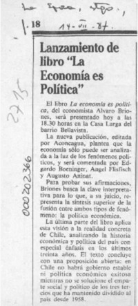 Lanzamiento de libro "La economía es política"  [artículo].