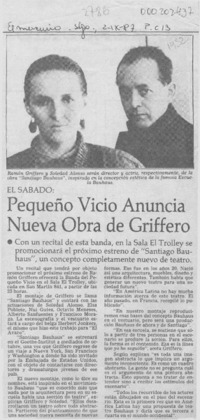 Pequeño vicio anuncia nueva obra de Griffero