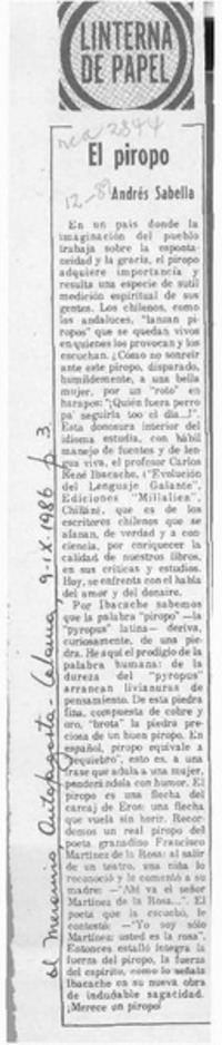 El piropo  [artículo] Andrés Sabella.