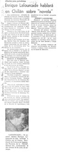 Enrique Lafourcade hablará en Chillán sobre "novela"