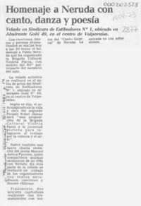 Homenaje a Neruda con canto, danza y poesía  [artículo].