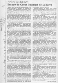 "Puerto para Bolivia?" ensayo de Oscar Pinochet de la Barra  [artículo] Bernardo Soria.