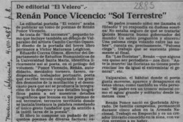 Renán Ponce Vicencio, "Sol terrestre"  [artículo] S.