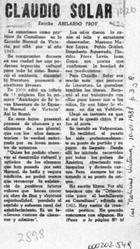 Claudio Solar  [artículo] Abelardo Troy.