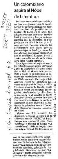 Un colombiano aspira al Nóbel de Literatura  [artículo].