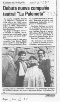 Debuta nueva compañía teatral "La Palometa"  [artículo].