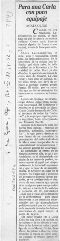 Para una Carla con poco equipaje  [artículo] Agata Gligo.