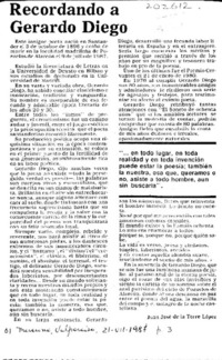 Recordando a Gerardo Diego  [artículo] Juan José de la Torre López.