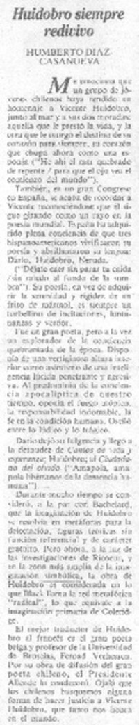 Huidobro siempre redivivo