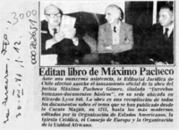 Editan libro de Máximo Pacheco  [artículo].