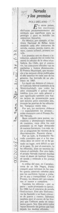Neruda y los premios  [artículo] Poli Délano.