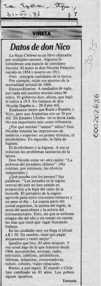 Datos de don Nico  [artículo] Tartarín.