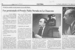 Fue presentado el Premio Pablo Neruda en La Chascona  [artículo] Maura Brescia.