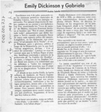 Emily Dickinson y Gabriela  [artículo] Andrés Sabella.