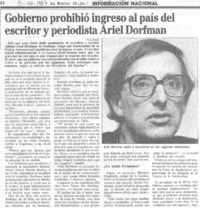 Gobierno prohibió ingreso al país del escritor y periodista Ariel Dorfman