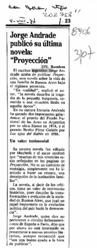 Jorge Andrade publicó su última novela, "Proyección"  [artículo].