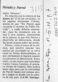 Neruda y Parral  [artículo] J. A. M.