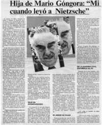 Hija de Mario Góngora, "Mi padre dejó de ser comunista cuando leyó a Nietzsche"